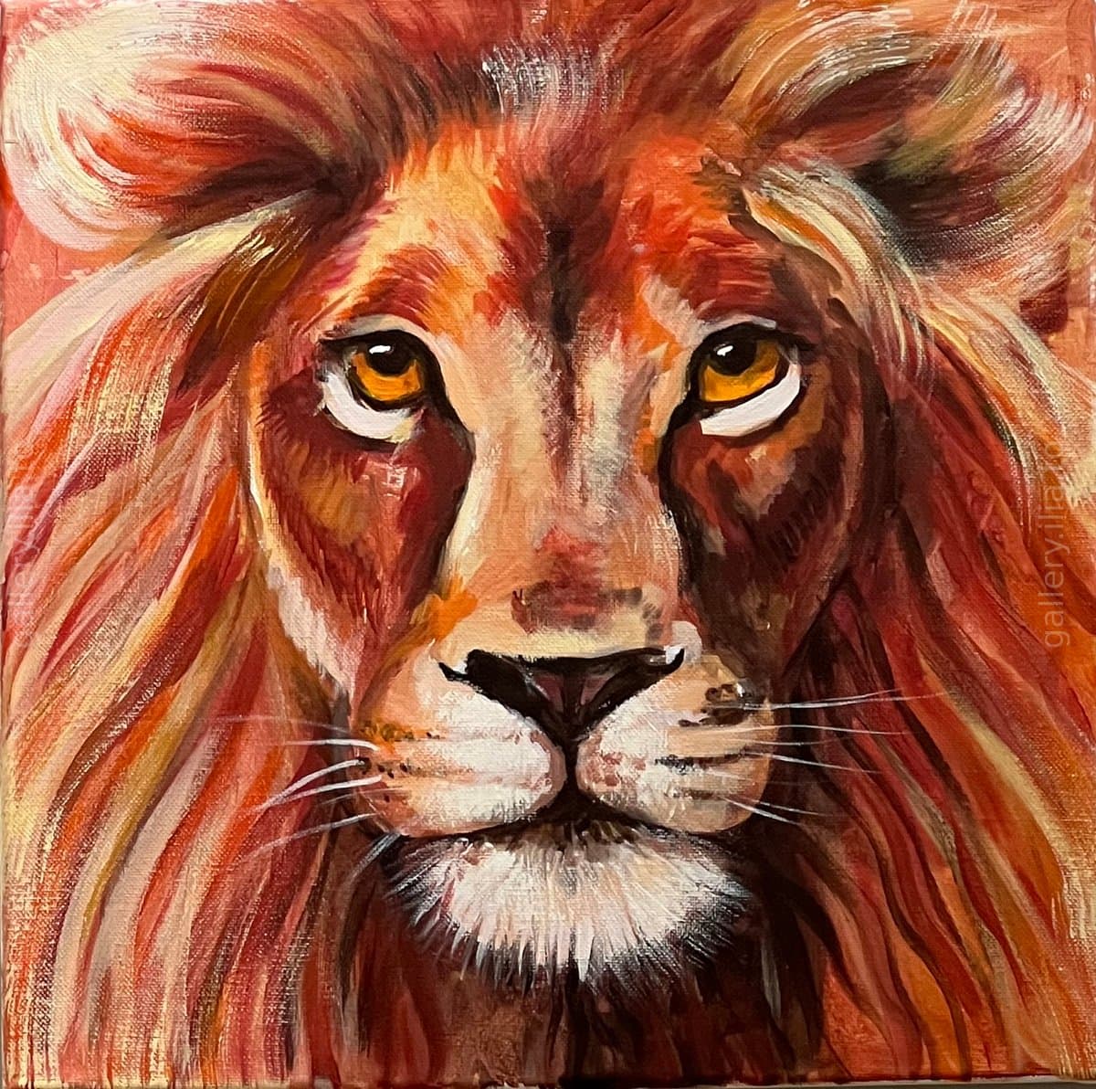 Majestic Lion Portrait with Warm Golden and Red Tones