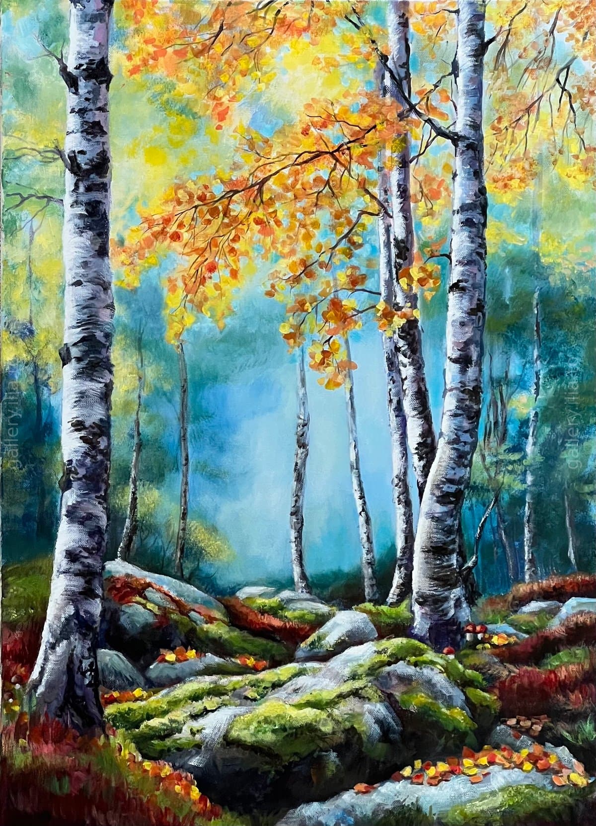 Autumn Birches on the Rocks