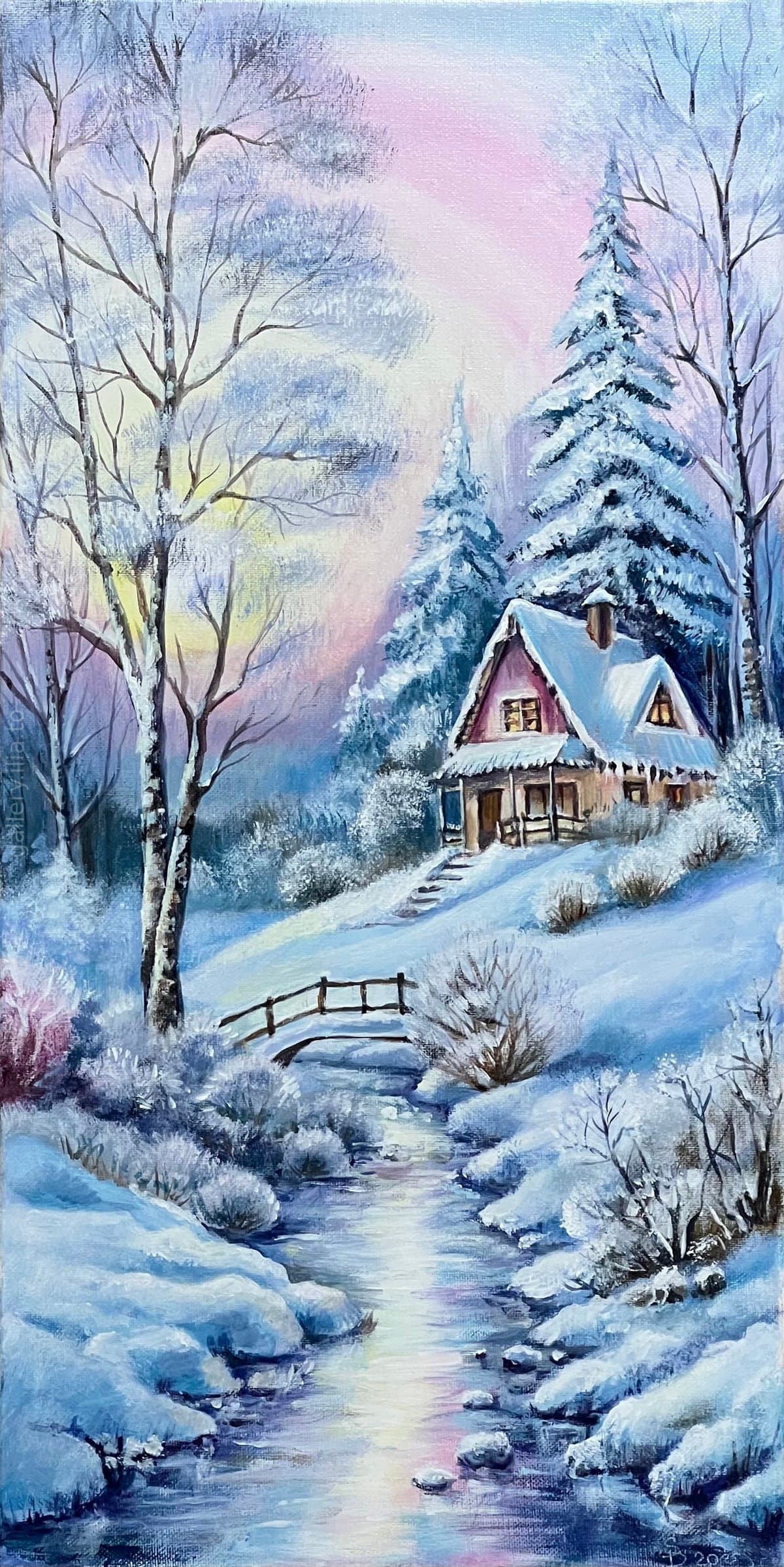 Winter Cottage at Dusk