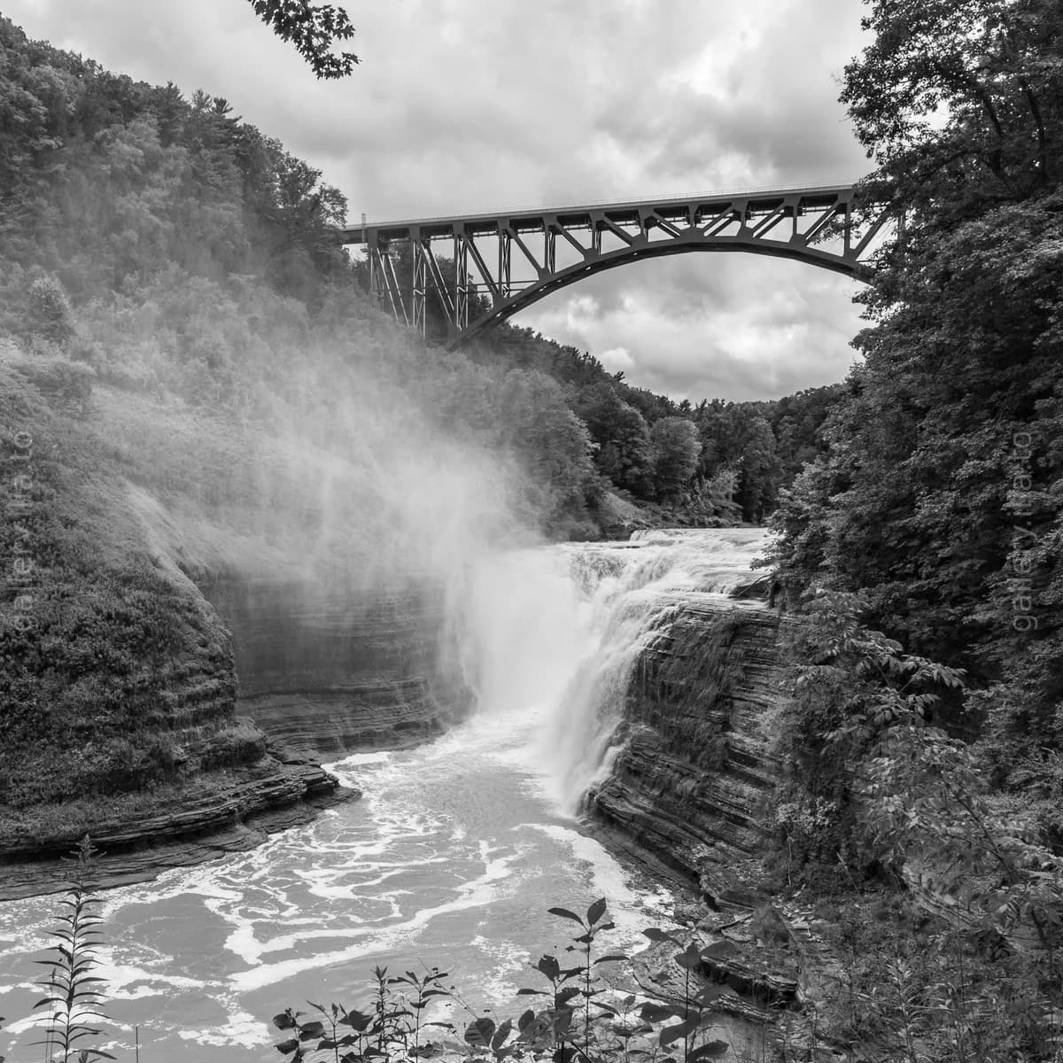 Upper Falls and the Genesee Arch Bridge located in Letchworth State Park.